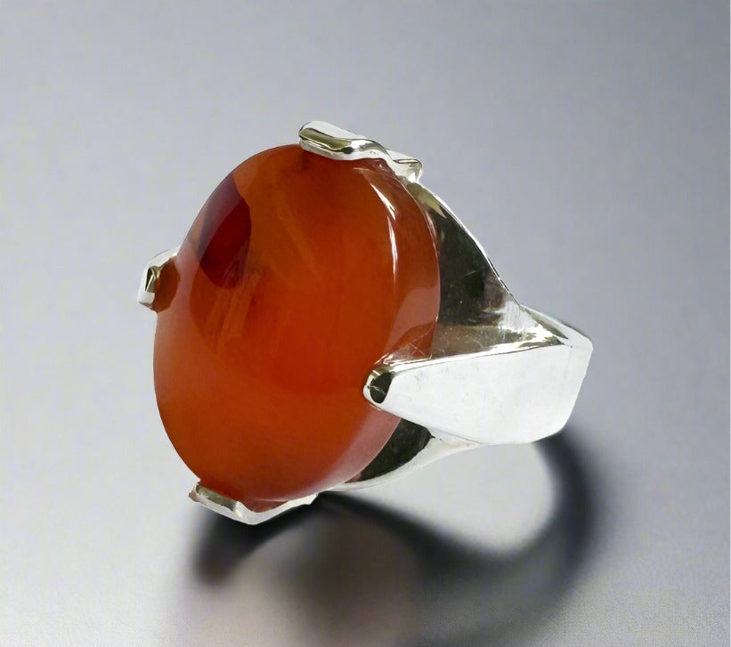 Honey Eye Aqeeq Silver Ring